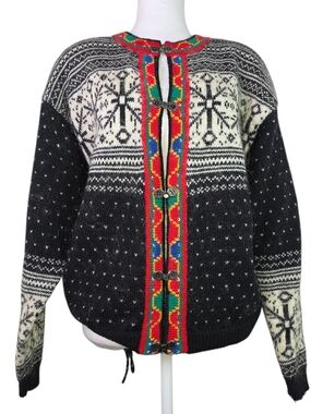 H.G. Preferred Norwegian Wool Cardigan Nordic Fair Isle Sweater Toggle L